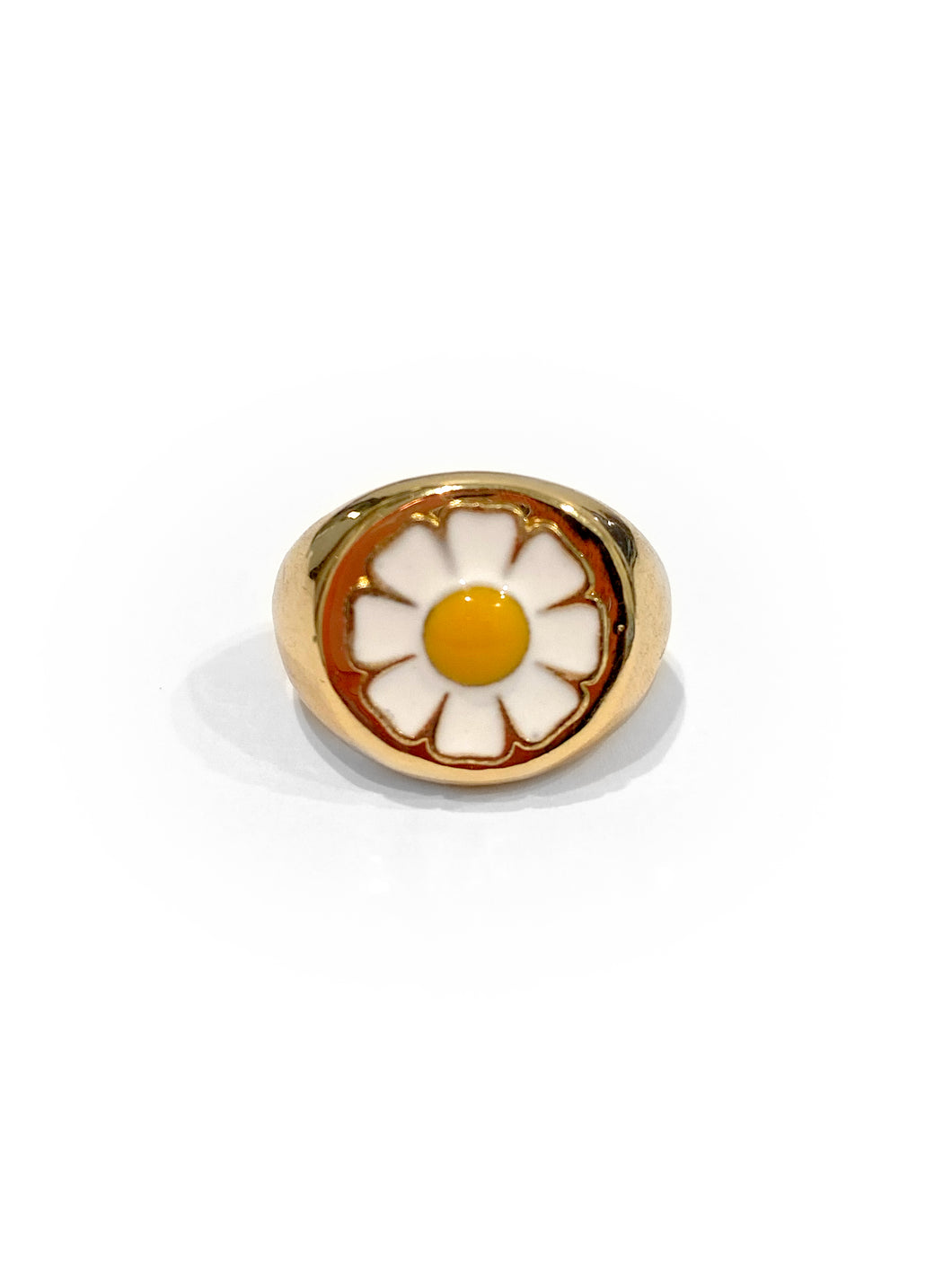 cute gold spring daisy flower ring on white background